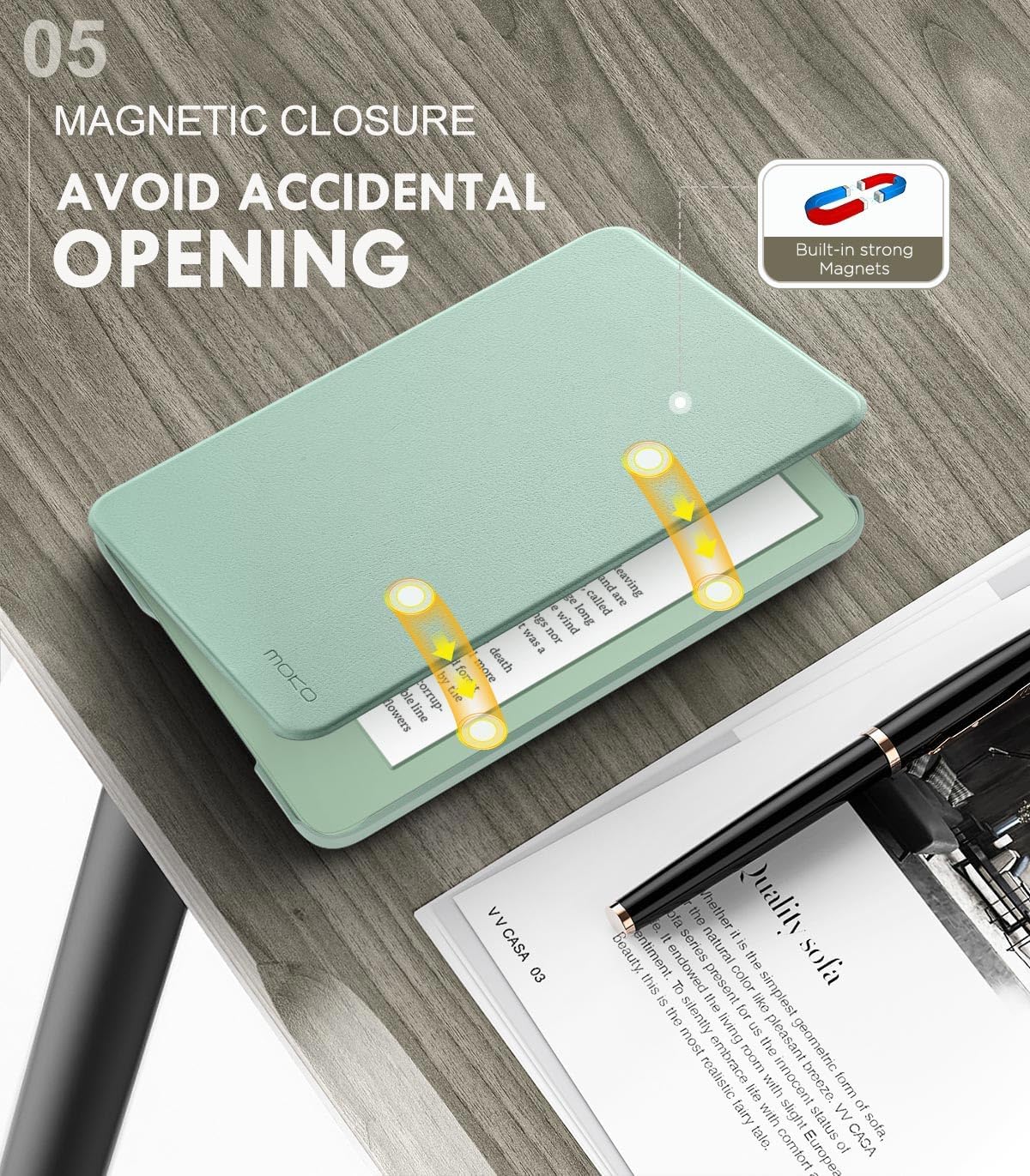 MoKo Case for 6in Kindle 11th Gen, Matcha - Size reference