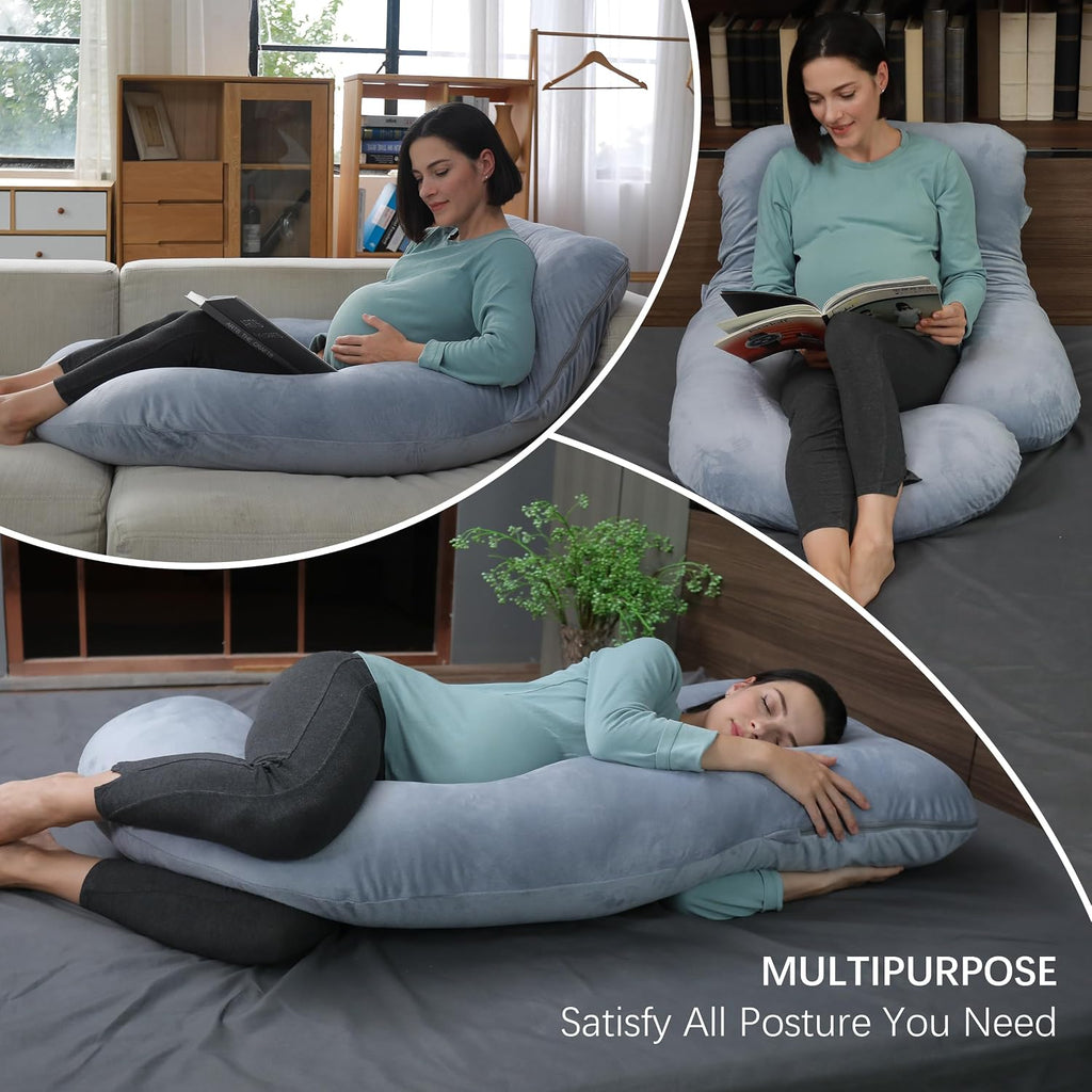 U-Shaped Full Body Pregnancy Pillow, 57in - In use