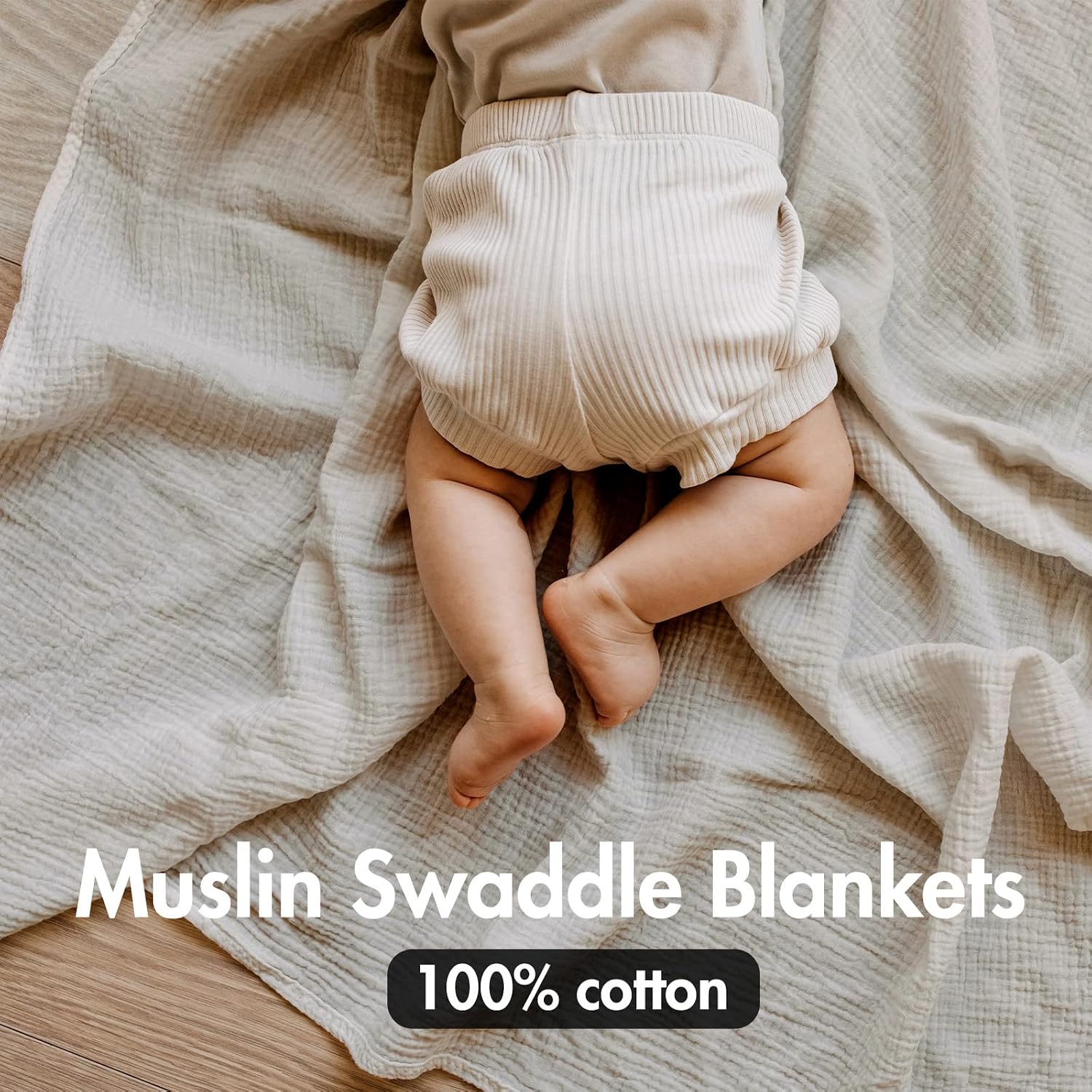 Muslin Swaddle Blankets 3 Pack 38x40 - Alternate angle