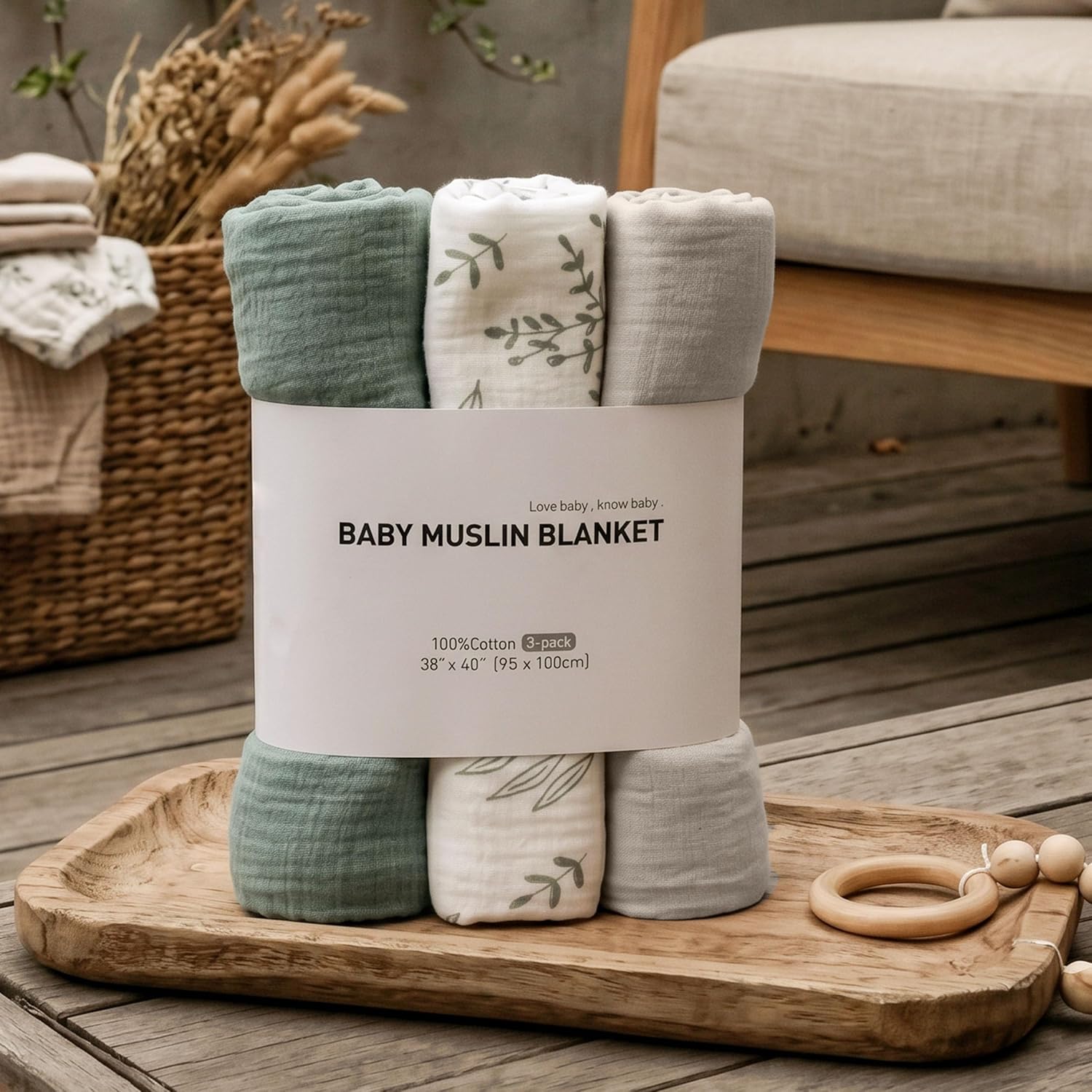 Muslin Swaddle Blankets 3 Pack 38x40 - Feature highlight