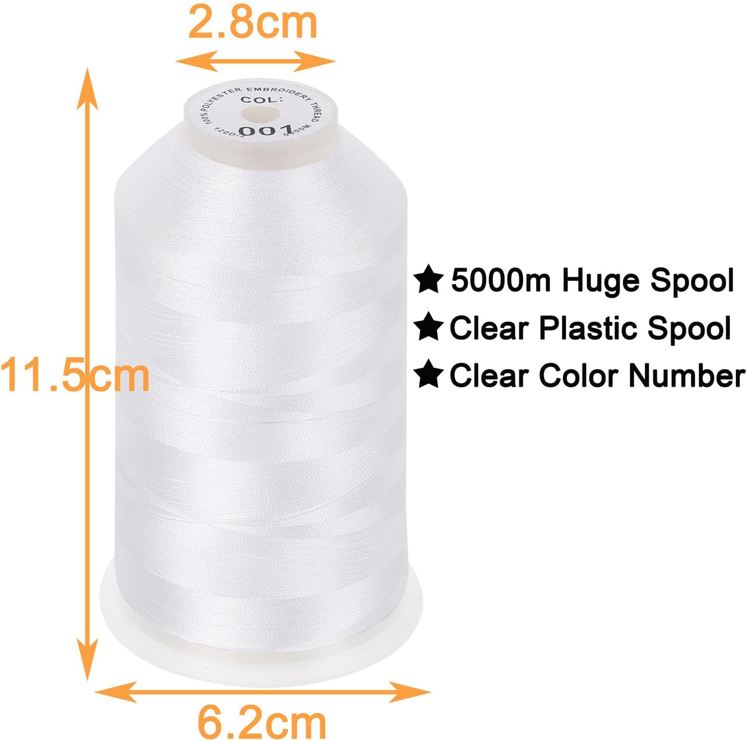 New brothread 5000M Embroidery Thread, White 40WT - Detail view