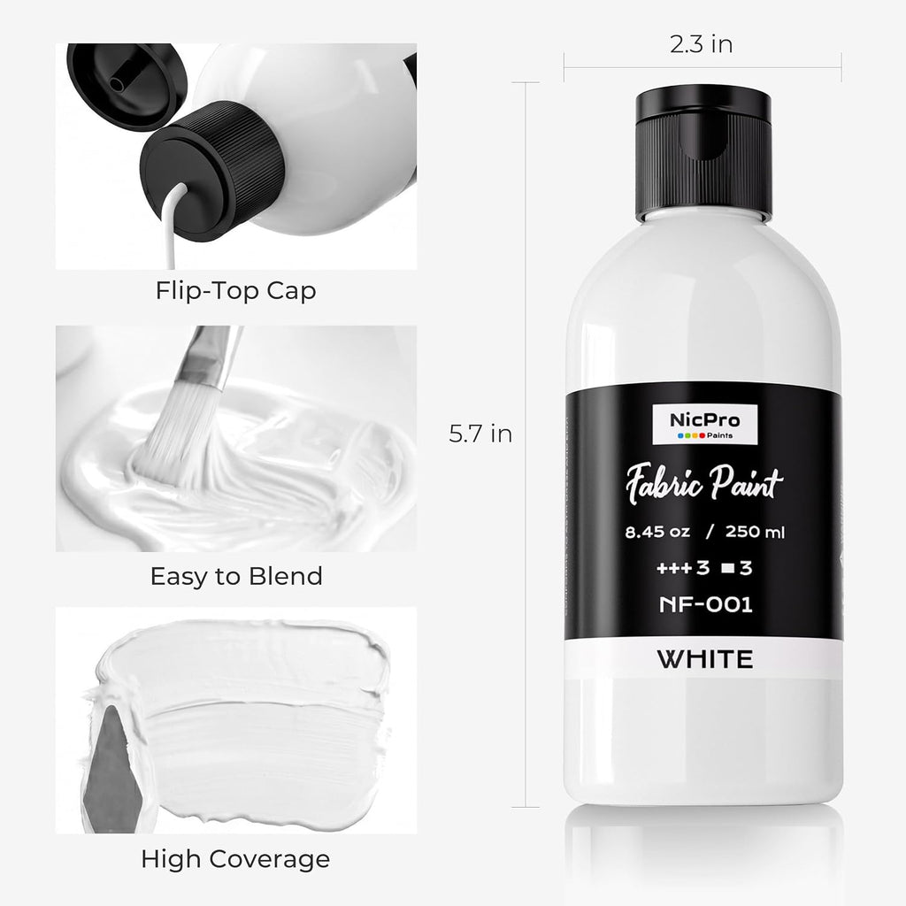 Nicpro White Fabric Paint, 8.45 oz - Alternate angle