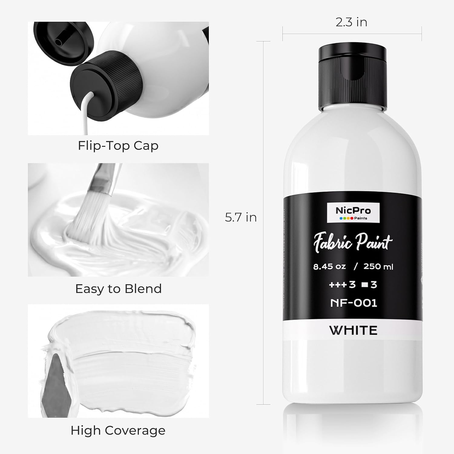 Nicpro White Fabric Paint, 8.45 oz - Alternate angle