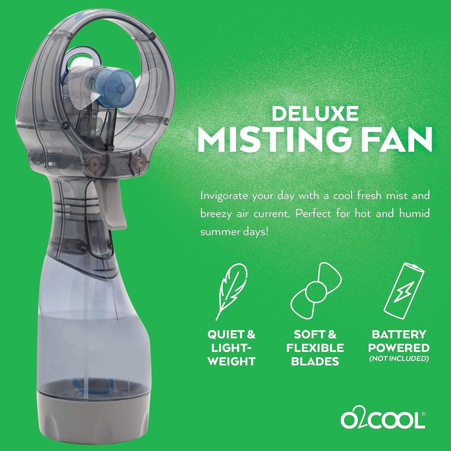 O2COOL Handheld Misting Fan, Grey - Alternate angle