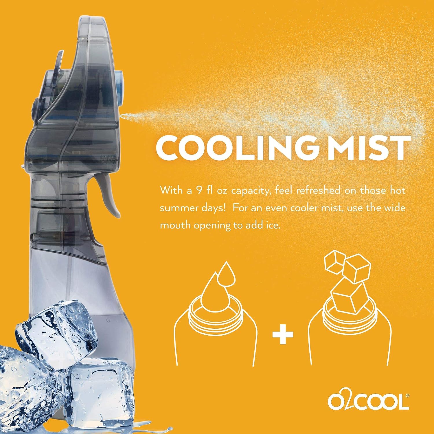 O2COOL Handheld Misting Fan, Grey - Close-up
