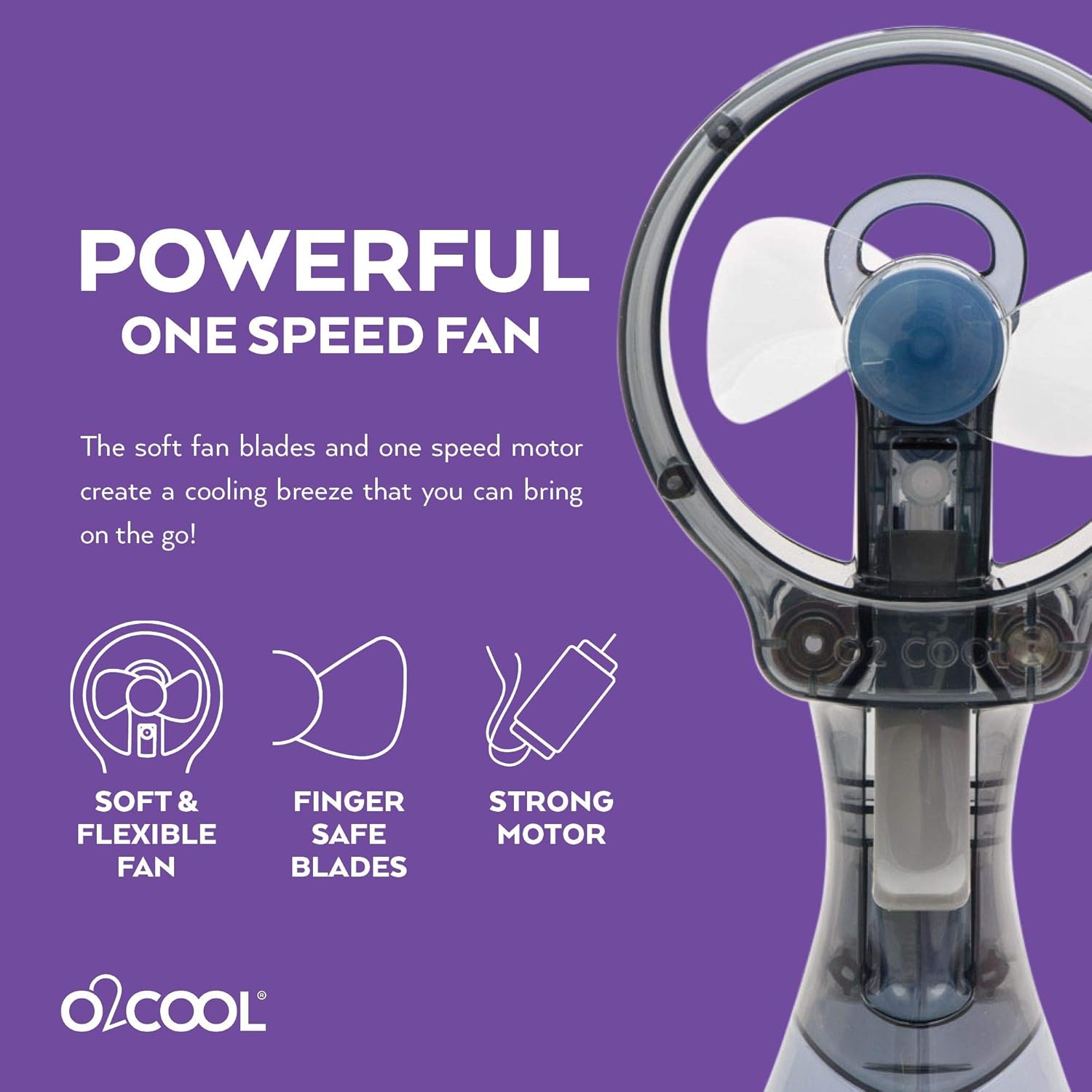 O2COOL Handheld Misting Fan, Grey - Size reference