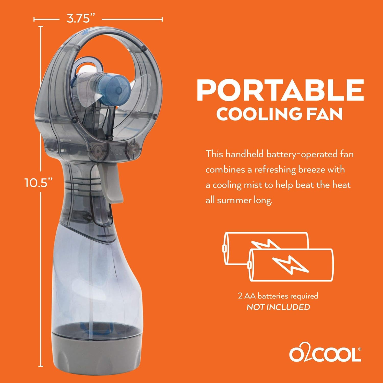 O2COOL Handheld Misting Fan, Grey - In use