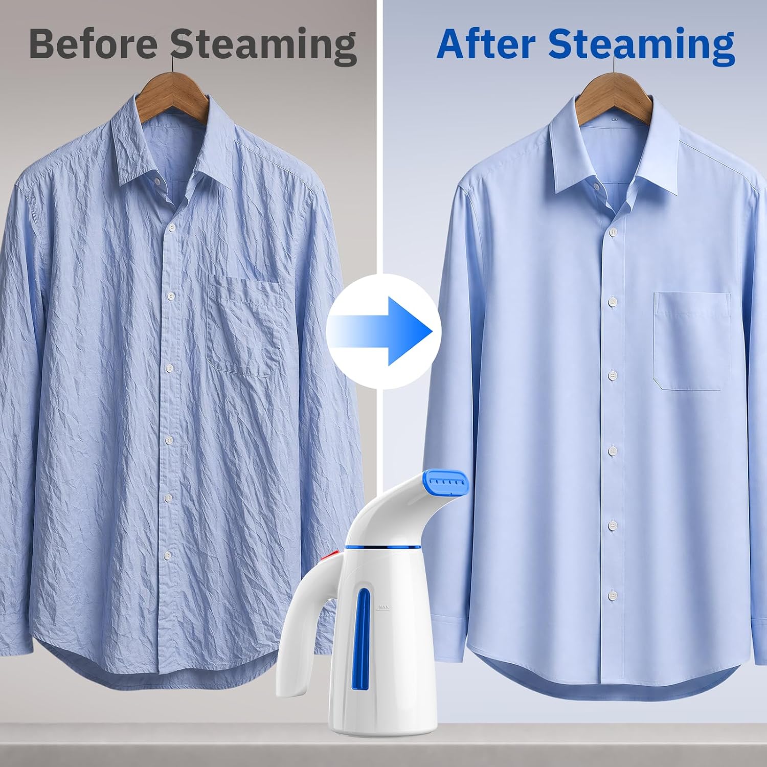 OGHom Garment Steamer for Clothes, Blue - Size reference