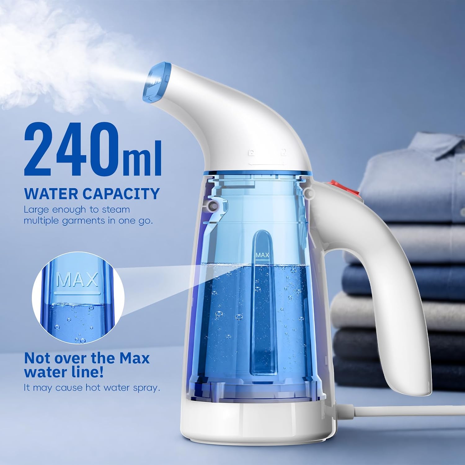 OGHom Garment Steamer for Clothes, Blue - In use