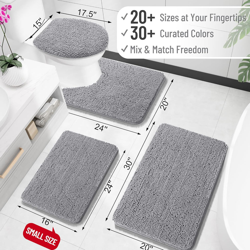 OLANLY Chenille Bathroom Rug, Grey - Detail view