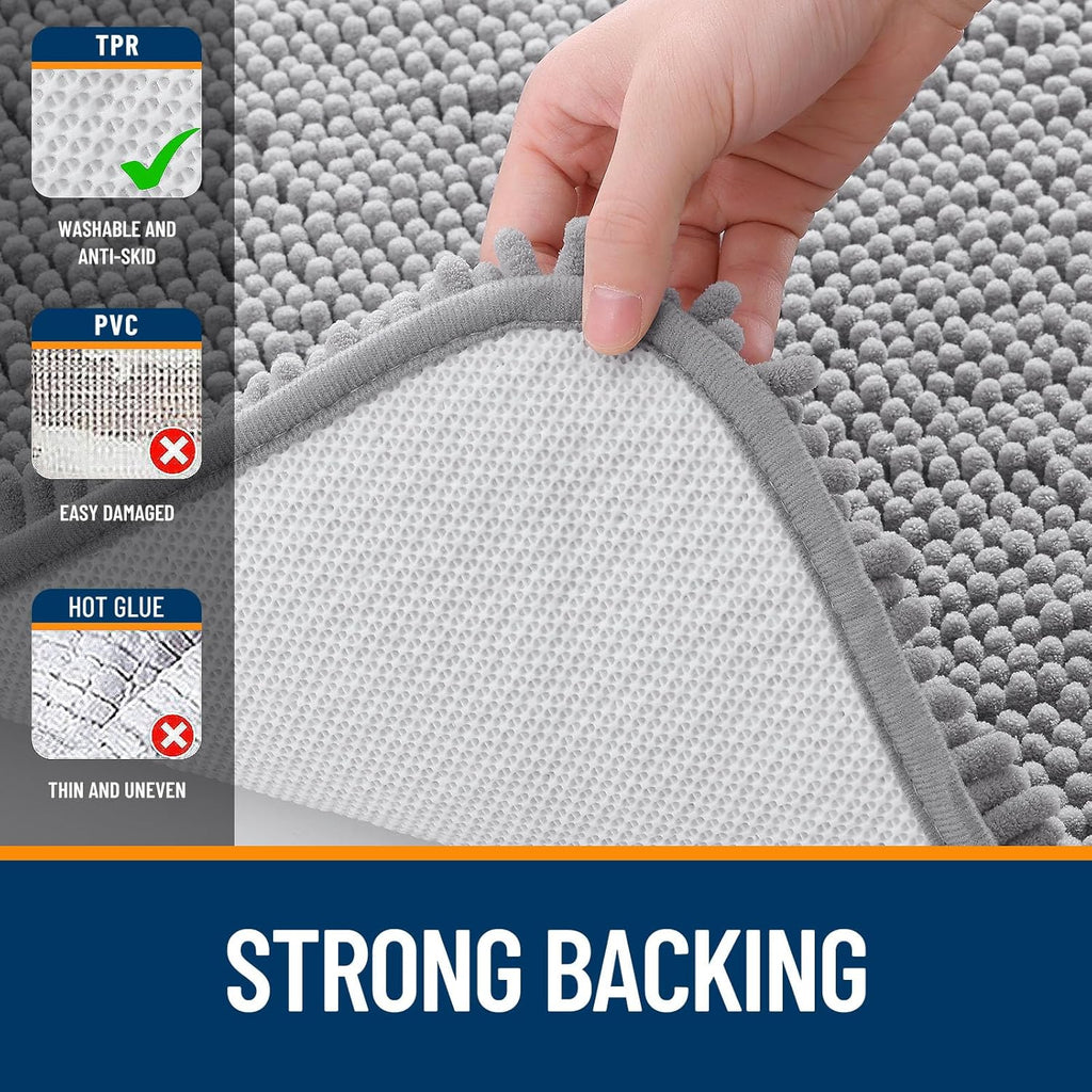 OLANLY Chenille Bathroom Rug, Grey - In use