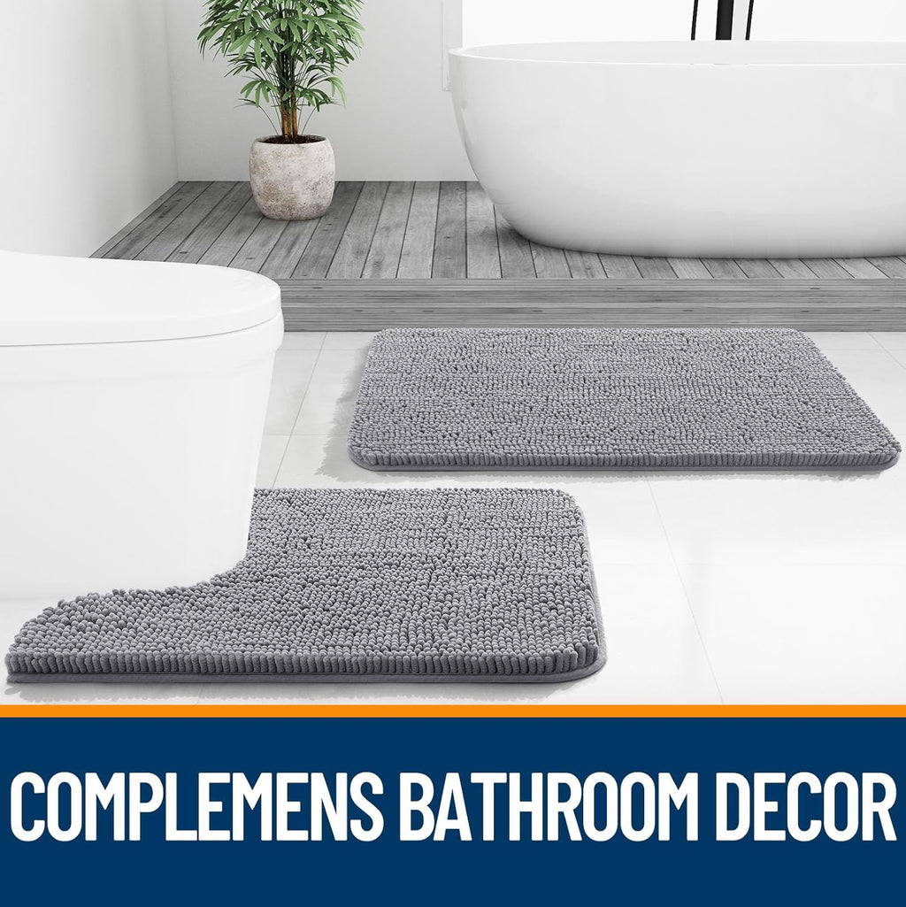 OLANLY Chenille Bathroom Rug, Grey - Packaging