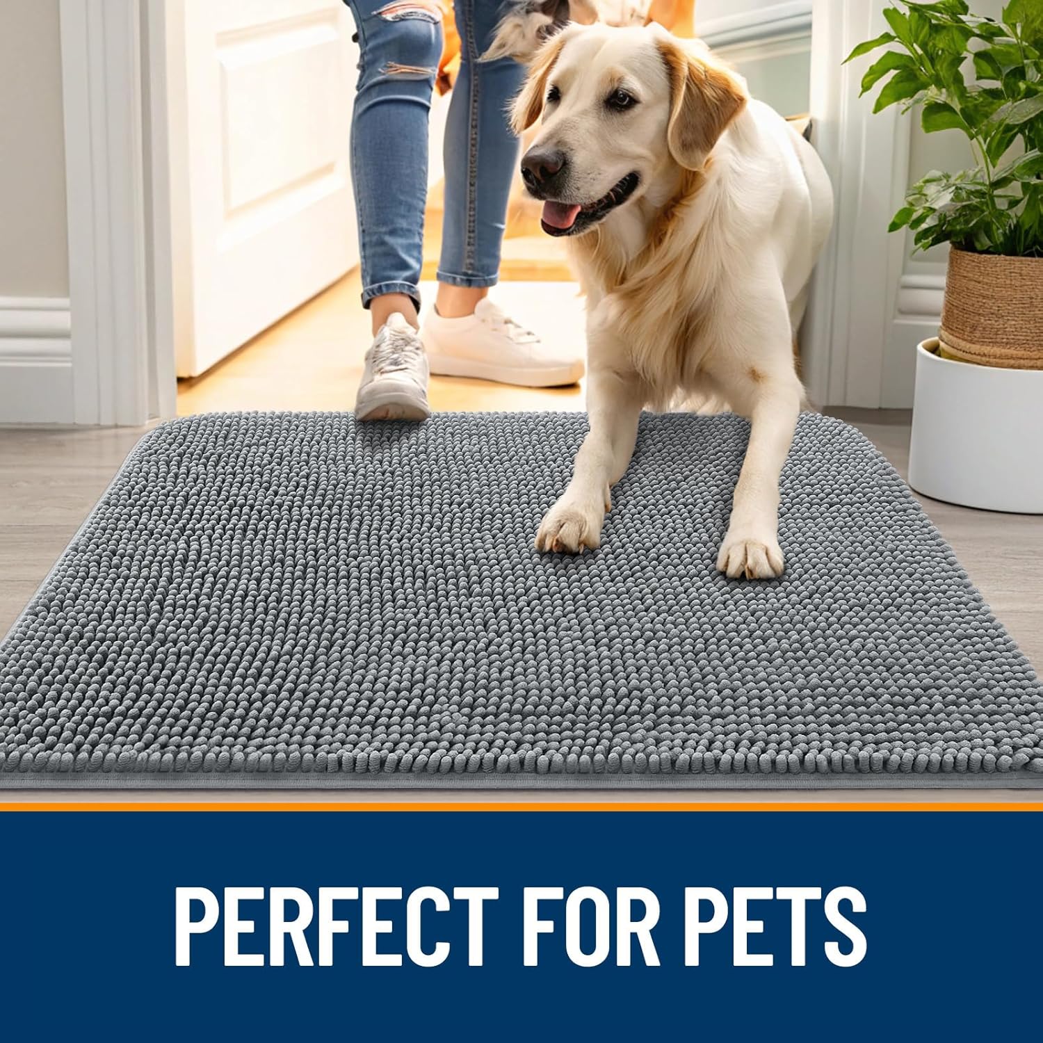 OLANLY Dog Door Mat for Muddy Paws - In use