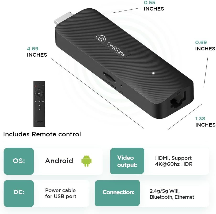 OptiSigns OptiStick 4K Digital Signage Player - Size reference