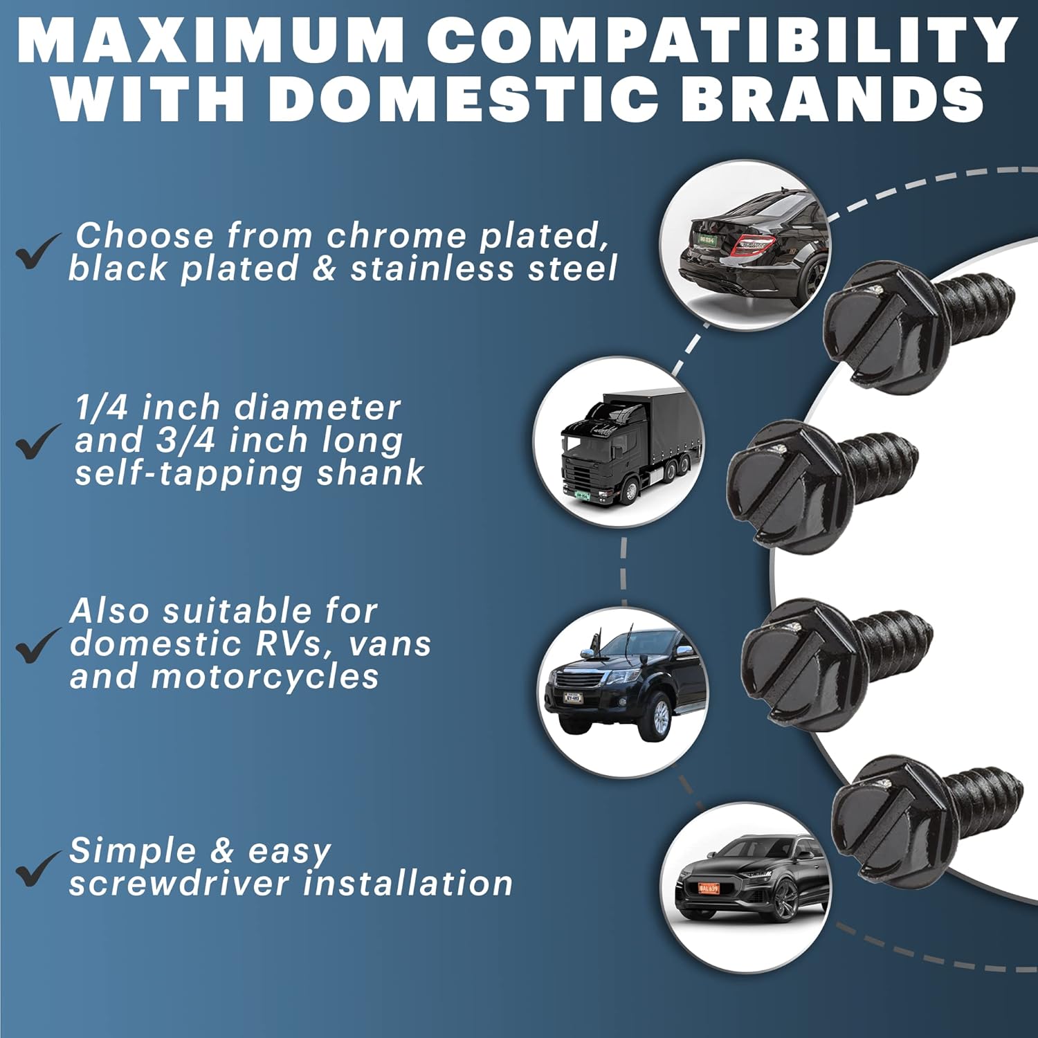 OttoSpeed Rustproof License Plate Screws, 4-Pack - Detail view