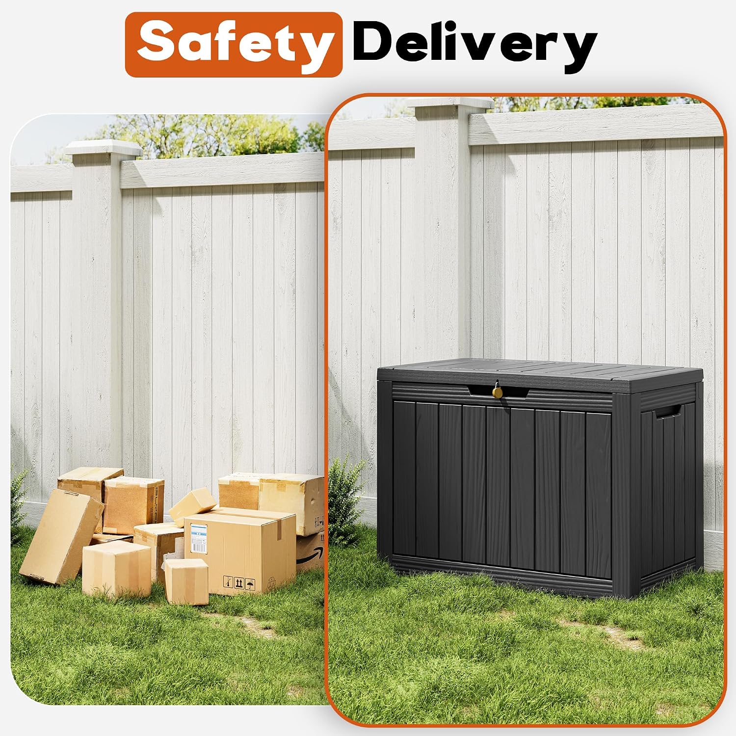 Outdoor Resin Deck Storage Box, 50 Gallon Black - Size reference