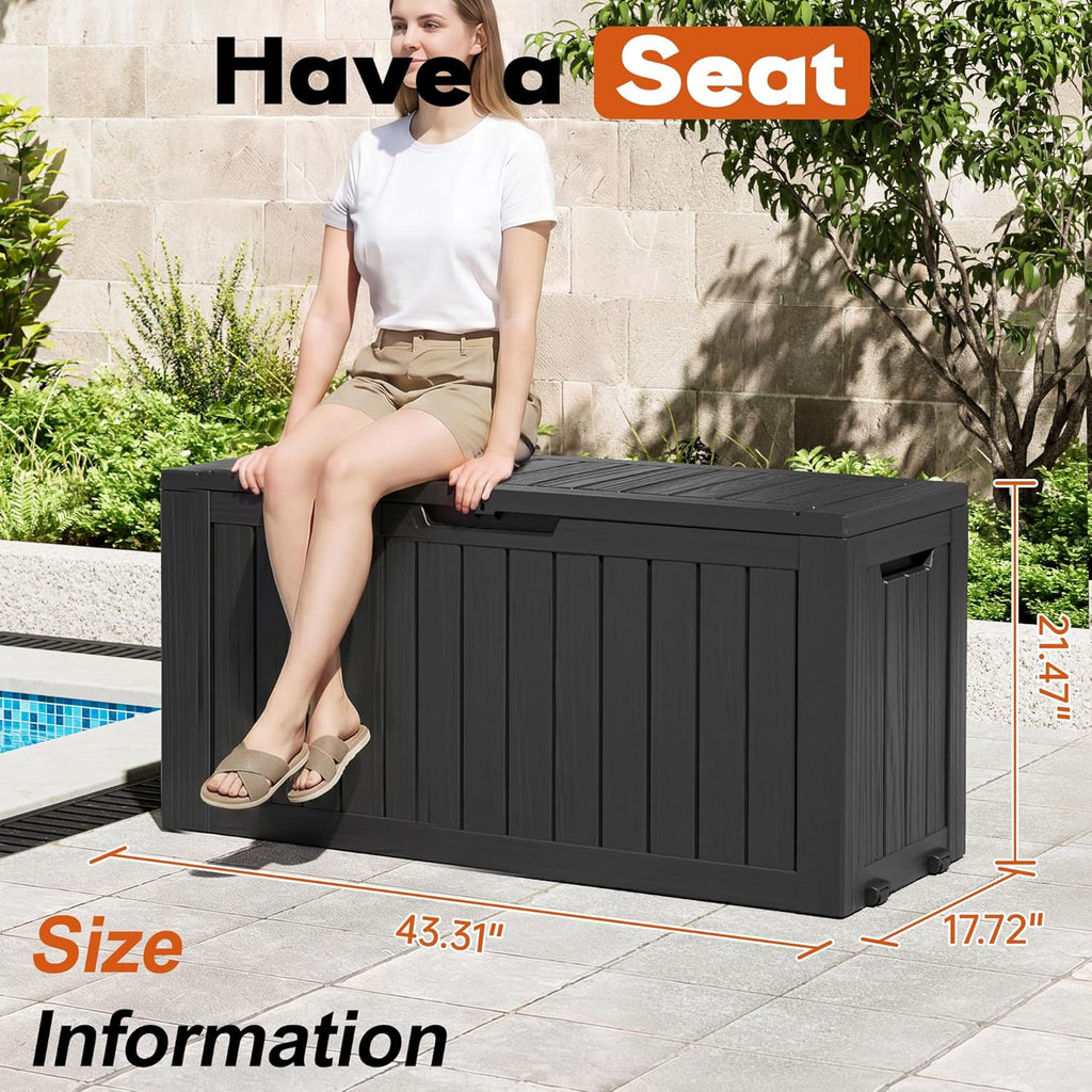 Outdoor Resin Deck Storage Box, 85 Gallon Black - Detail view
