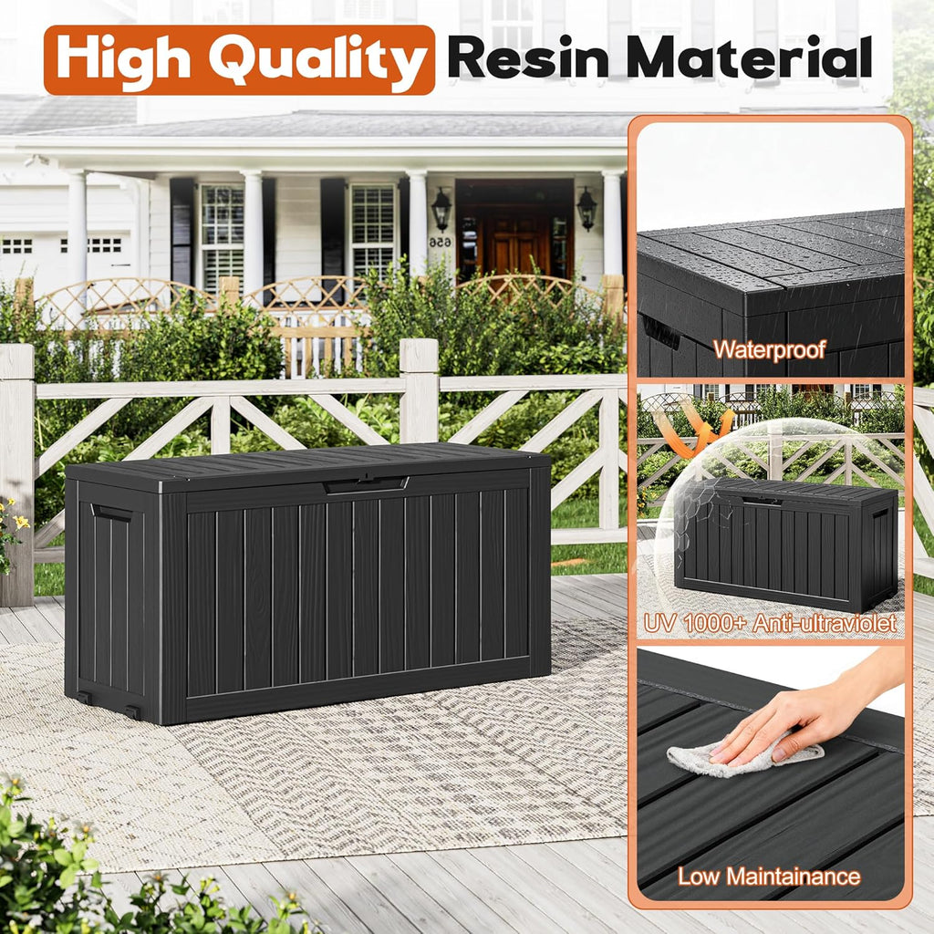 Outdoor Resin Deck Storage Box, 85 Gallon Black - Close-up