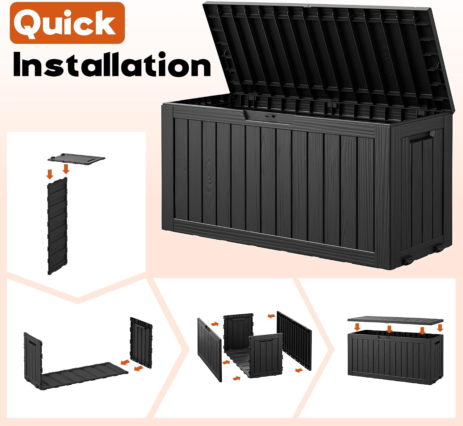 Outdoor Resin Deck Storage Box, 85 Gallon Black - Packaging