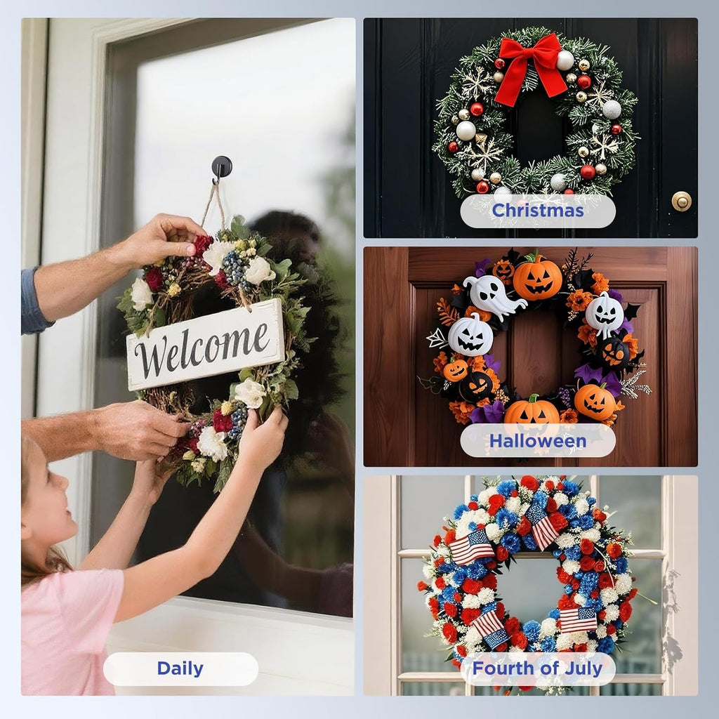OUTXE Suction Cup Wreath Hanger, 2-Pack - In use