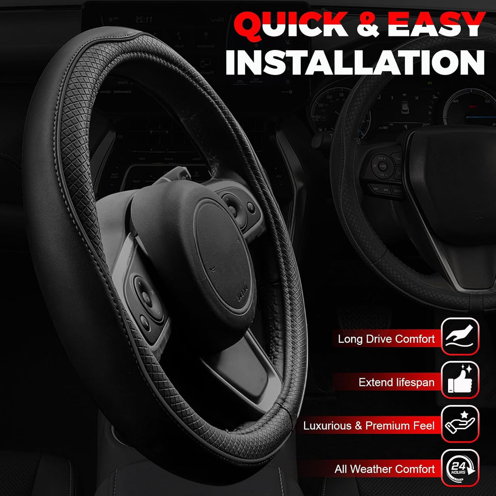 Ouzorp Microfiber Leather Steering Wheel Cover - Close-up