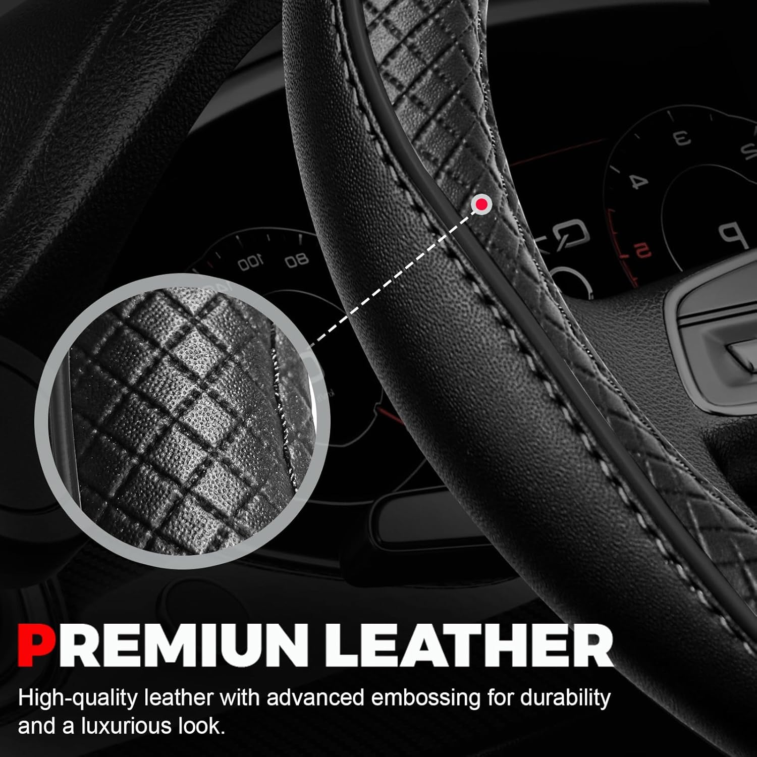 Ouzorp Microfiber Leather Steering Wheel Cover - Size reference