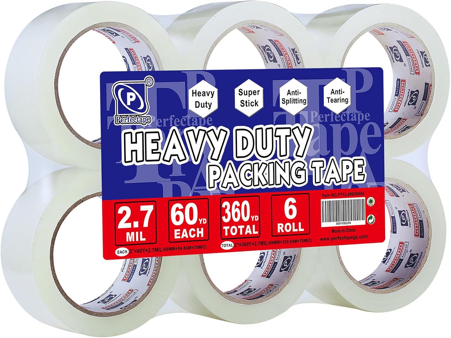 P PERFECTAPE Heavy Duty Clear Packing Tape, 6pk