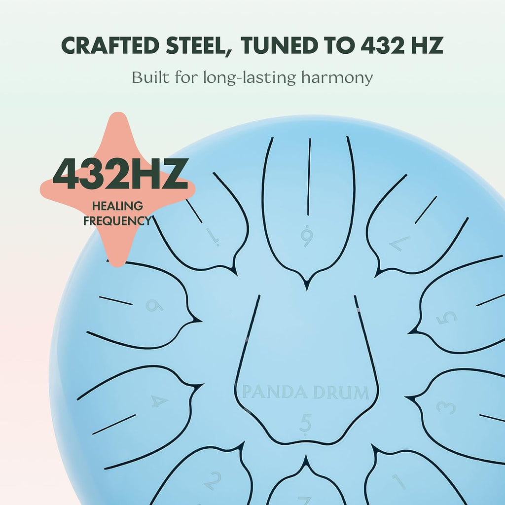 11 Inch Steel Tongue Handpan Drum, Blue, 432 Hz - Close-up