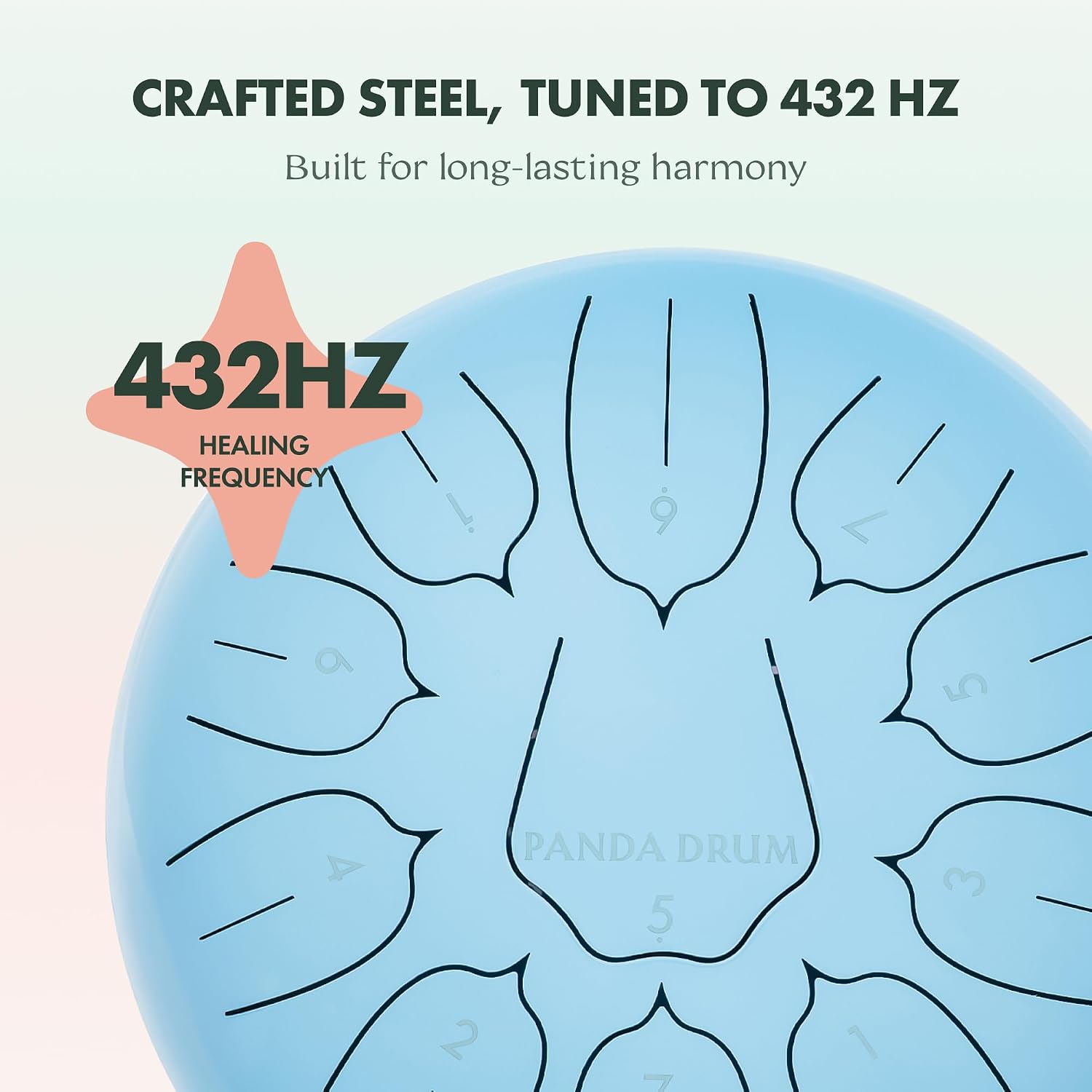 11 Inch Steel Tongue Handpan Drum, Blue, 432 Hz - Close-up