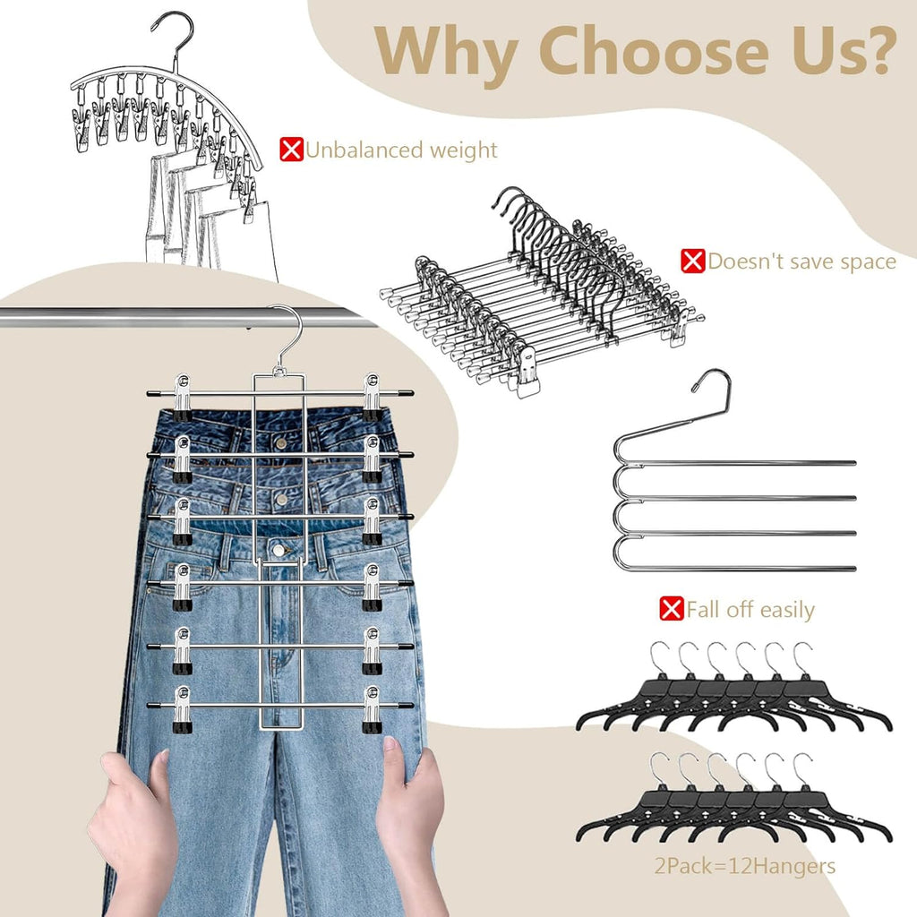 Lumigens 6 Tier Pants Hangers with Clips - Alternate angle