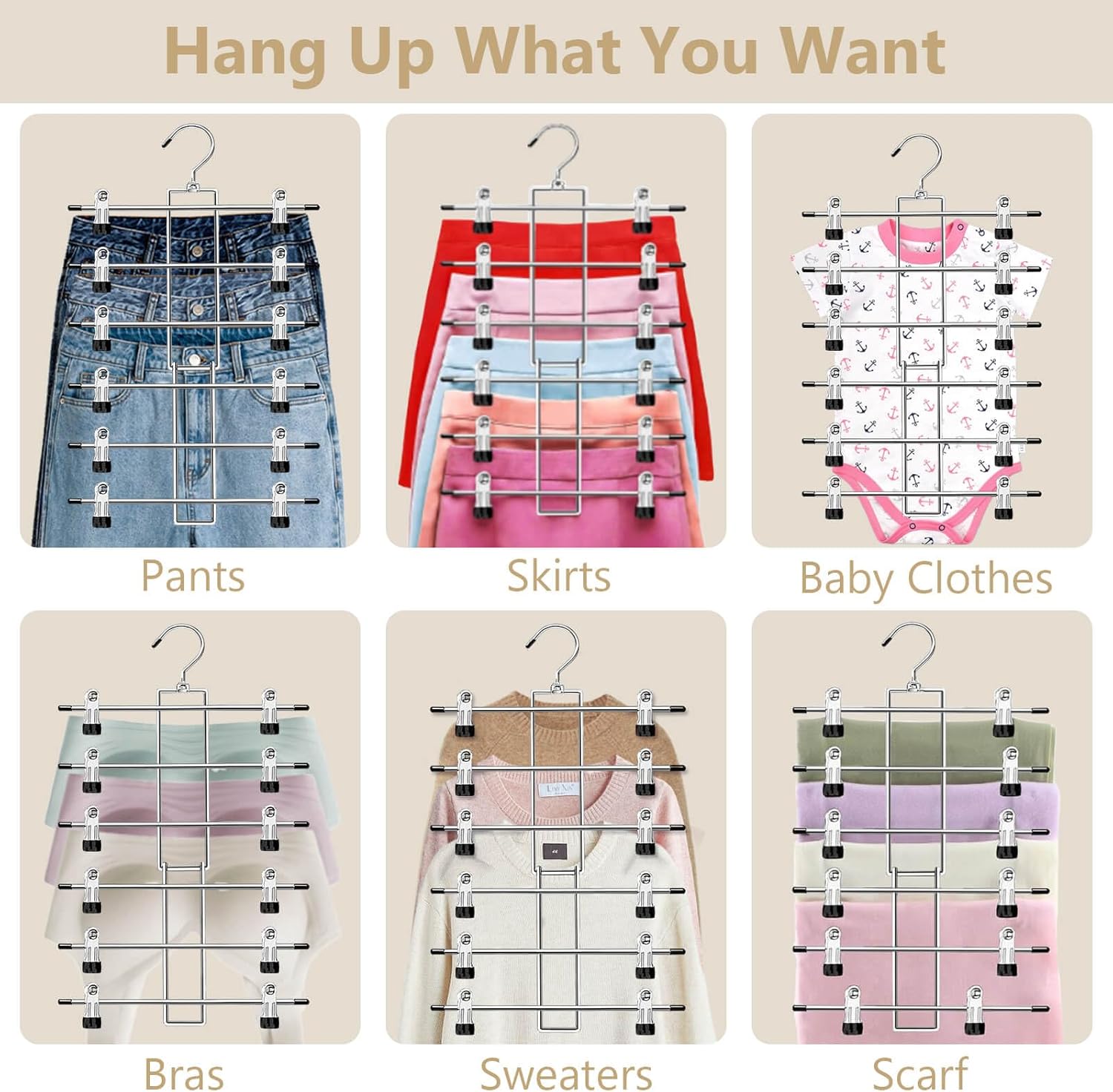 Lumigens 6 Tier Pants Hangers with Clips - Close-up