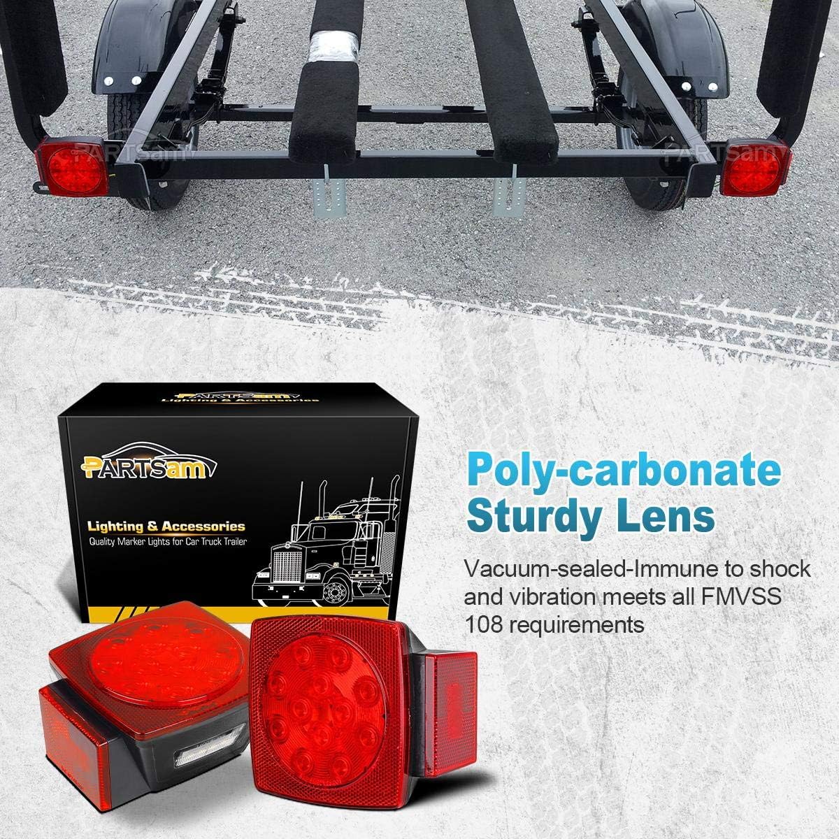 Partsam 12V Square LED Trailer Light, IP68 - Alternate angle
