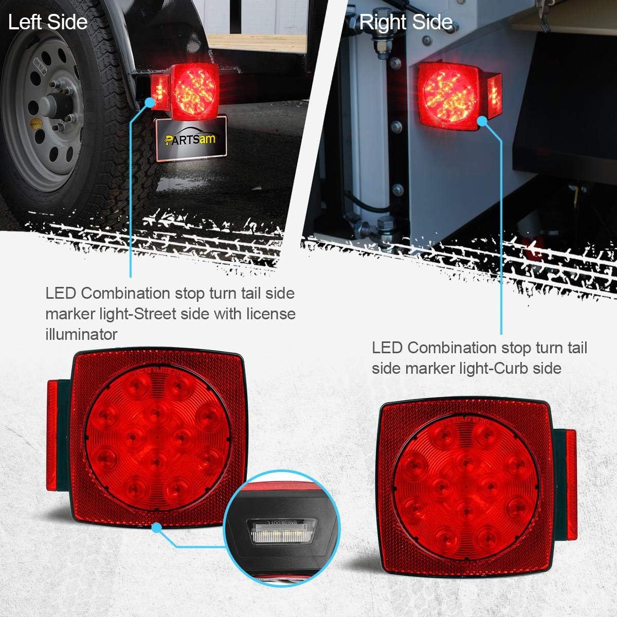 Partsam 12V Square LED Trailer Light, IP68 - Close-up