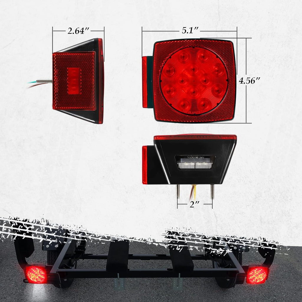 Partsam 12V Square LED Trailer Light, IP68 - Size reference