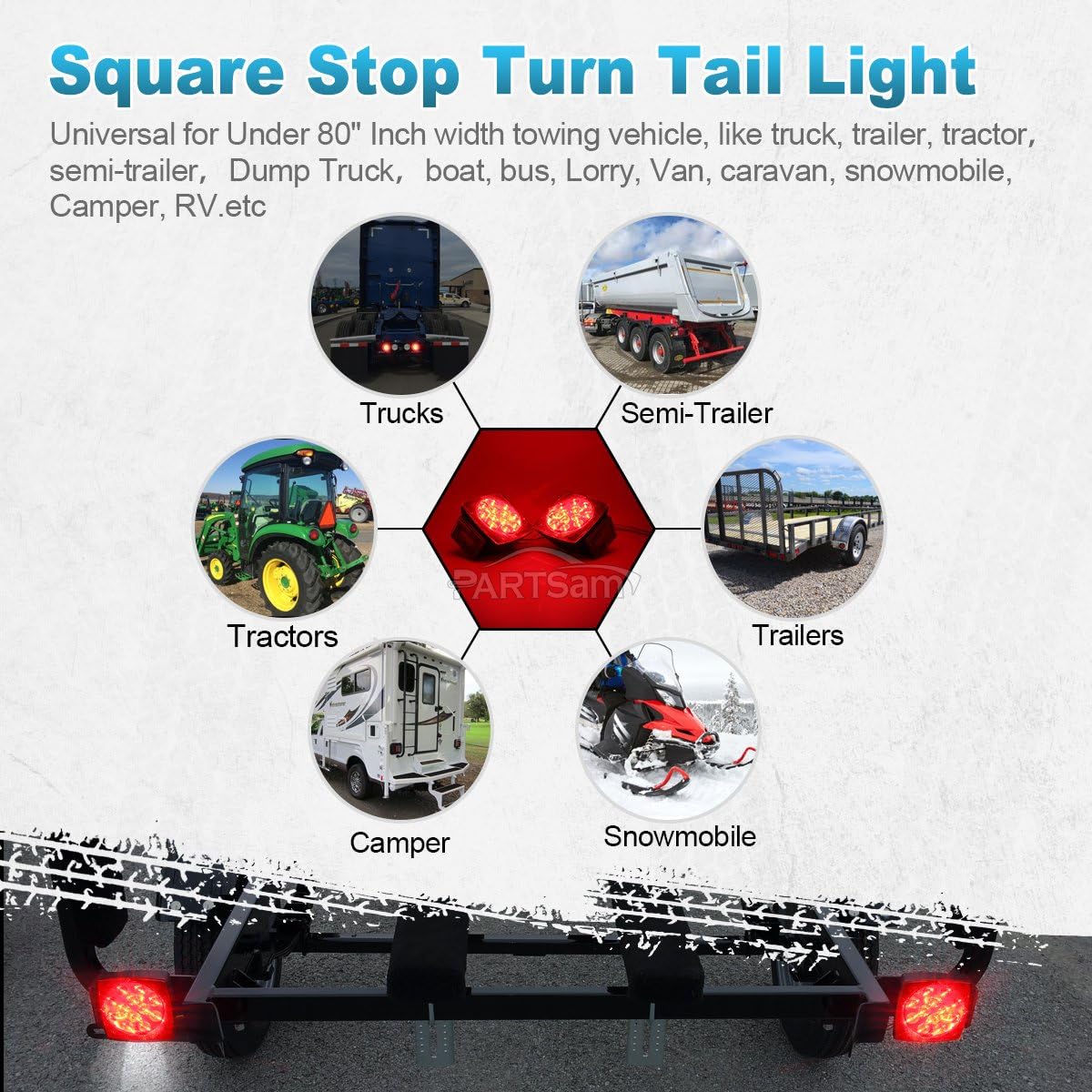 Partsam 12V Square LED Trailer Light, IP68 - Packaging