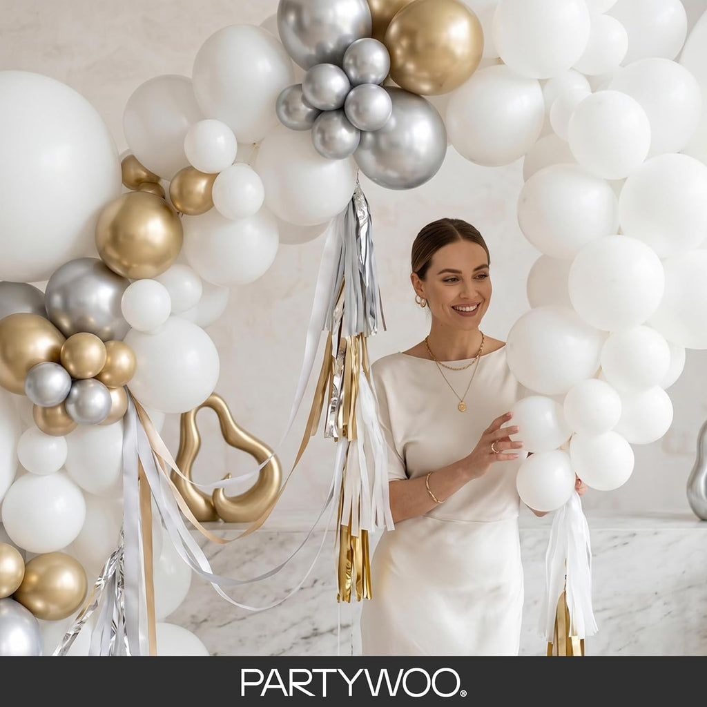 PartyWoo White Balloon Arch Garland Kit, 140 Pcs - Feature highlight