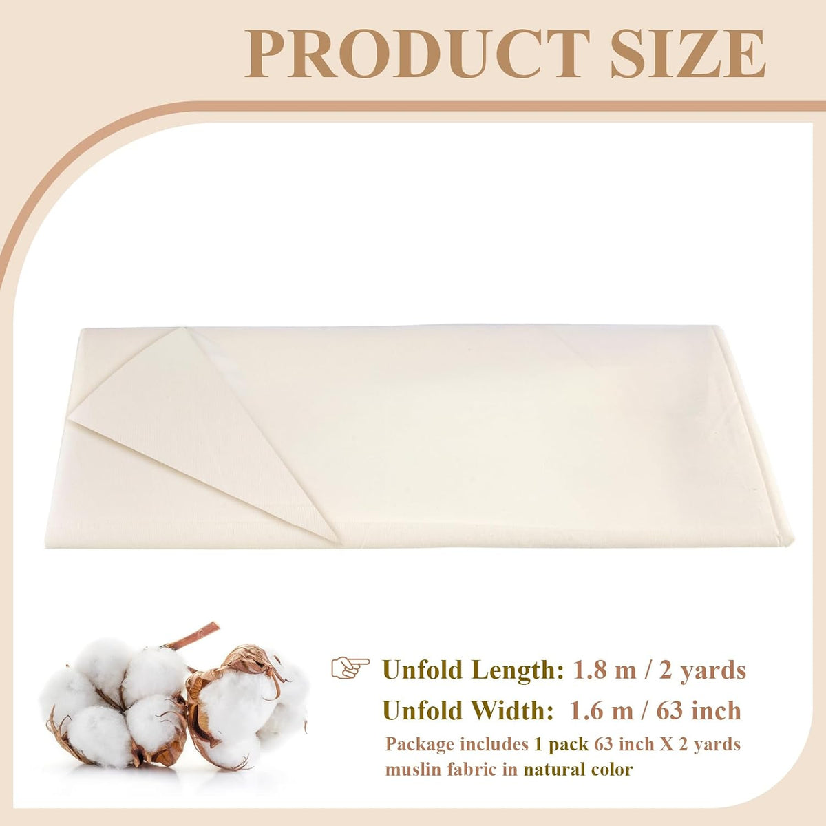 PEASUG Unbleached Cotton Muslin Fabric, 2 Yards - Detail view
