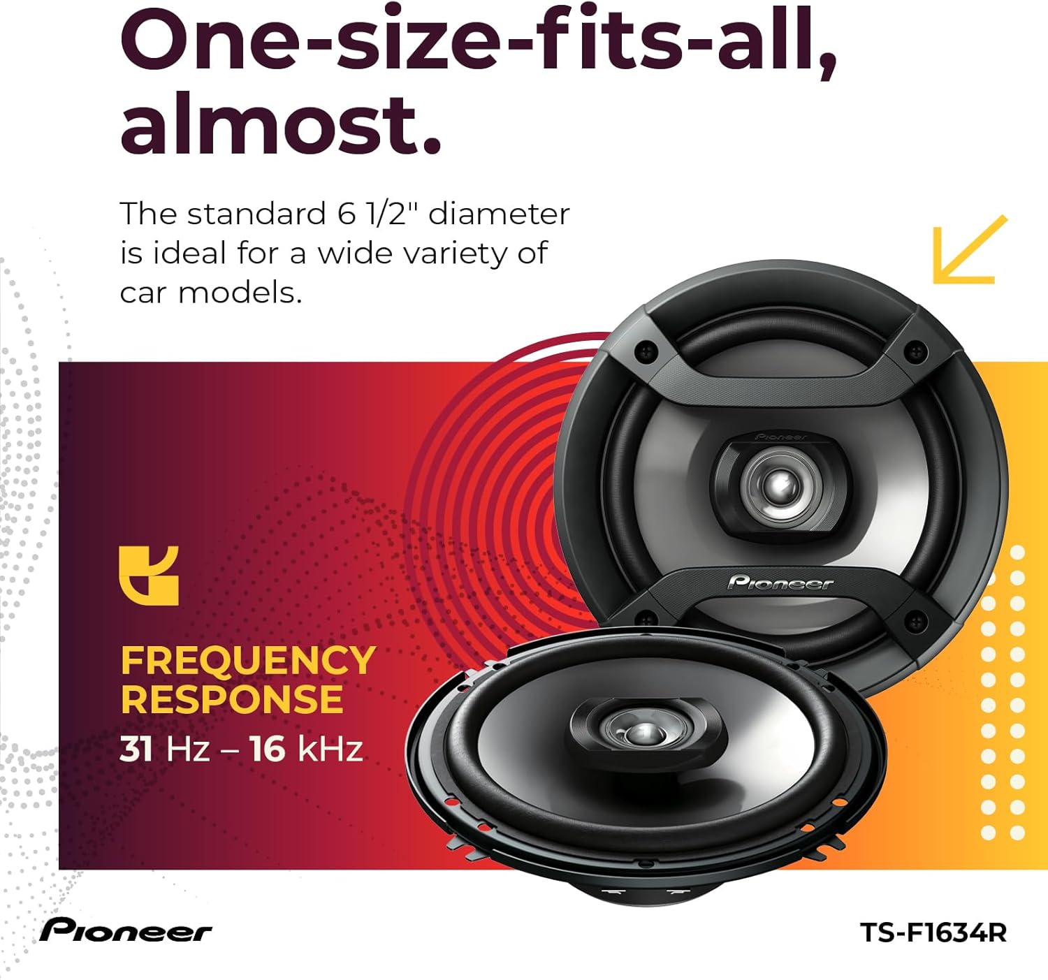 Pioneer TS-F1634R 6.5 Inch 2-Way Speakers Pair - Size reference