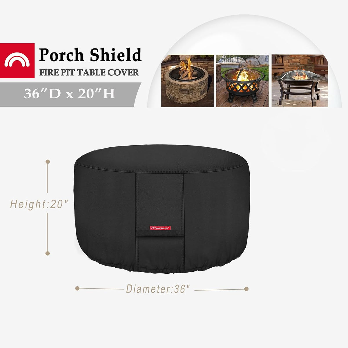 Porch Shield Fire Pit Cover, 36 Inch, Black - Detail view