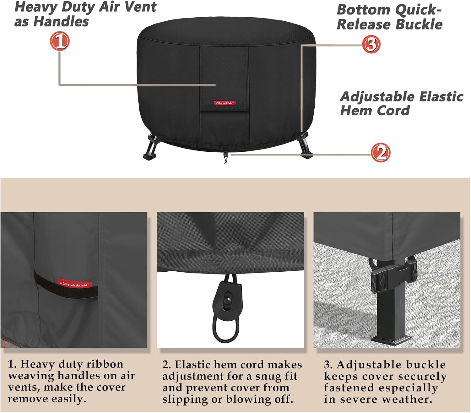 Porch Shield Fire Pit Cover, 36 Inch, Black - Size reference