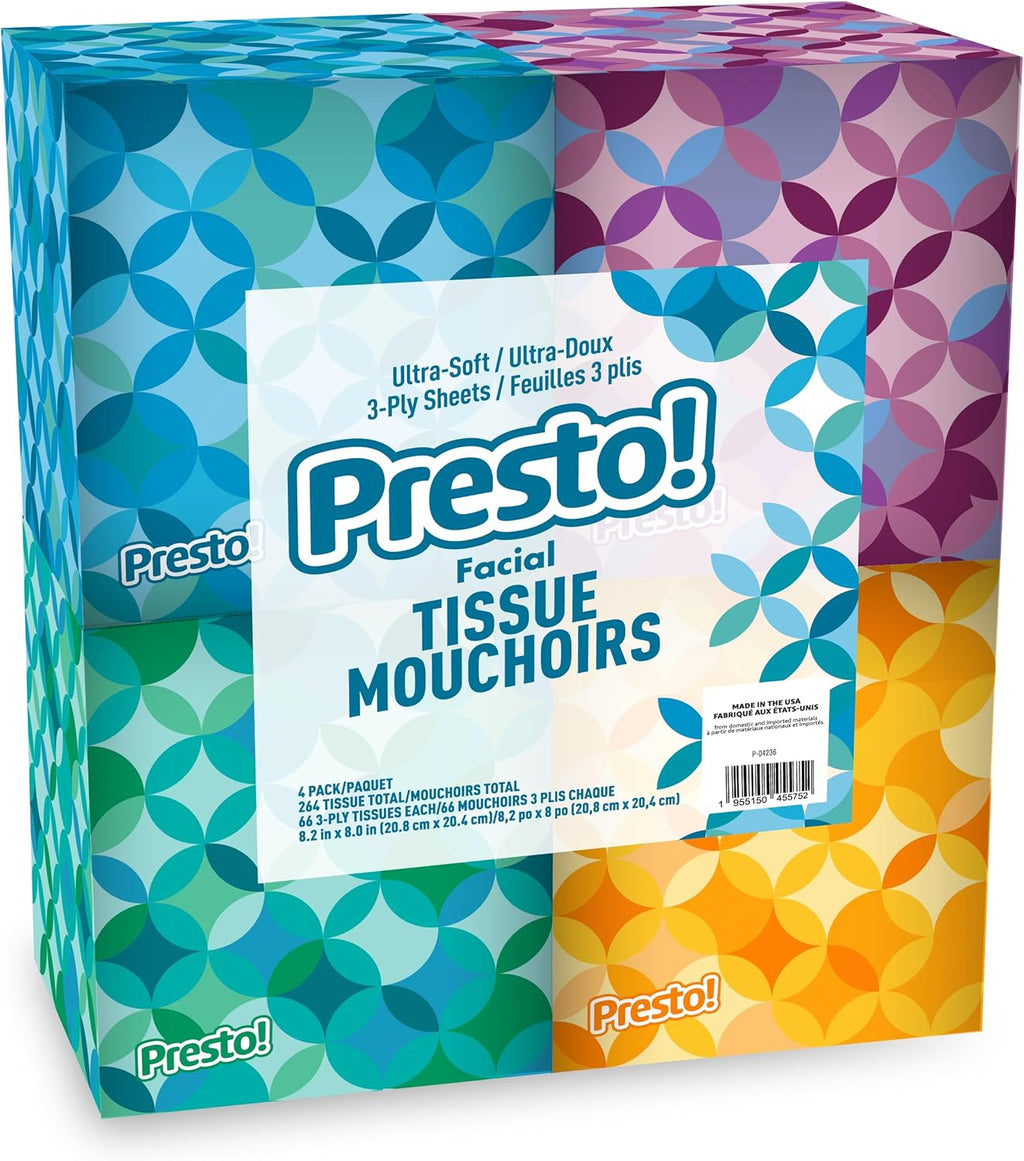 Presto! 3-Ply Facial Tissues, 264 Count