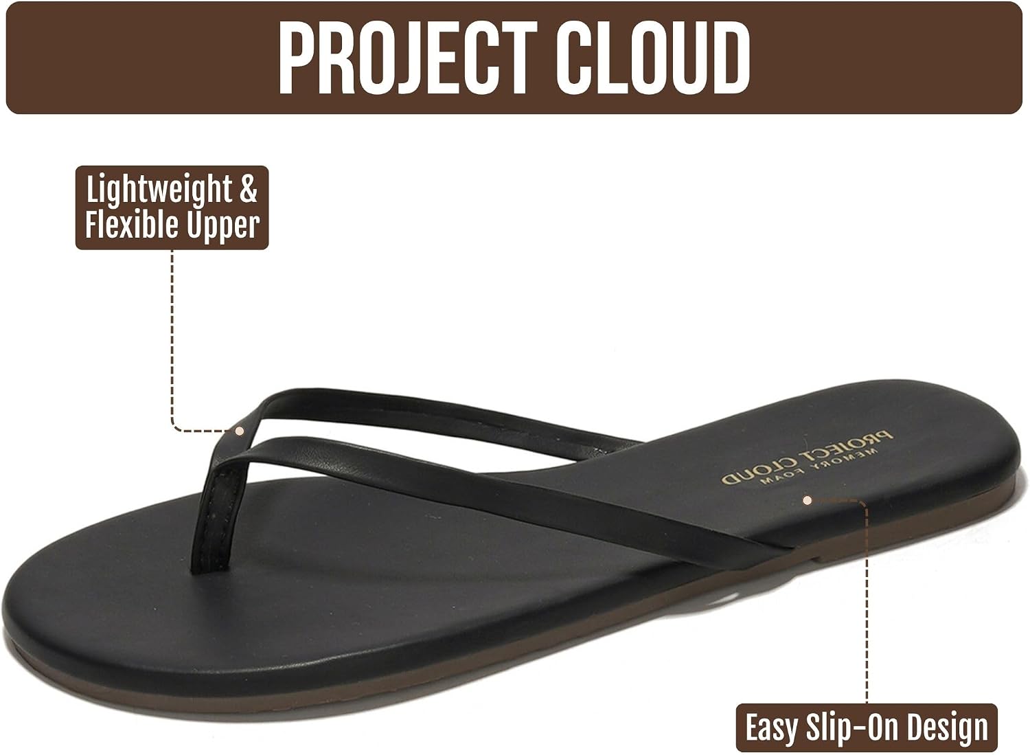 Women's Flip Flops, Memory Foam Insole - Alternate angle