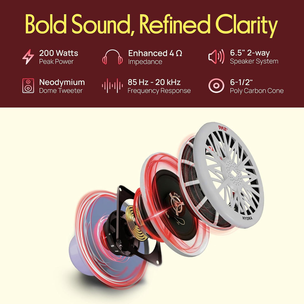 Pyle 6.5 Inch Dual Marine Speakers, 200W - Additional view