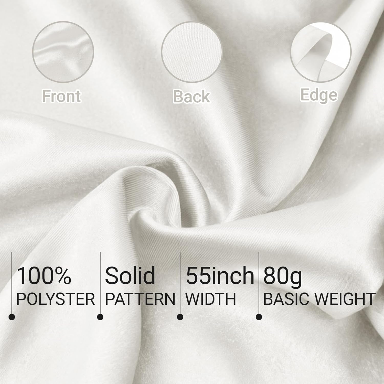 Q&J Beige Satin Fabric by the Yard, 55 Inch Wide - Detail view