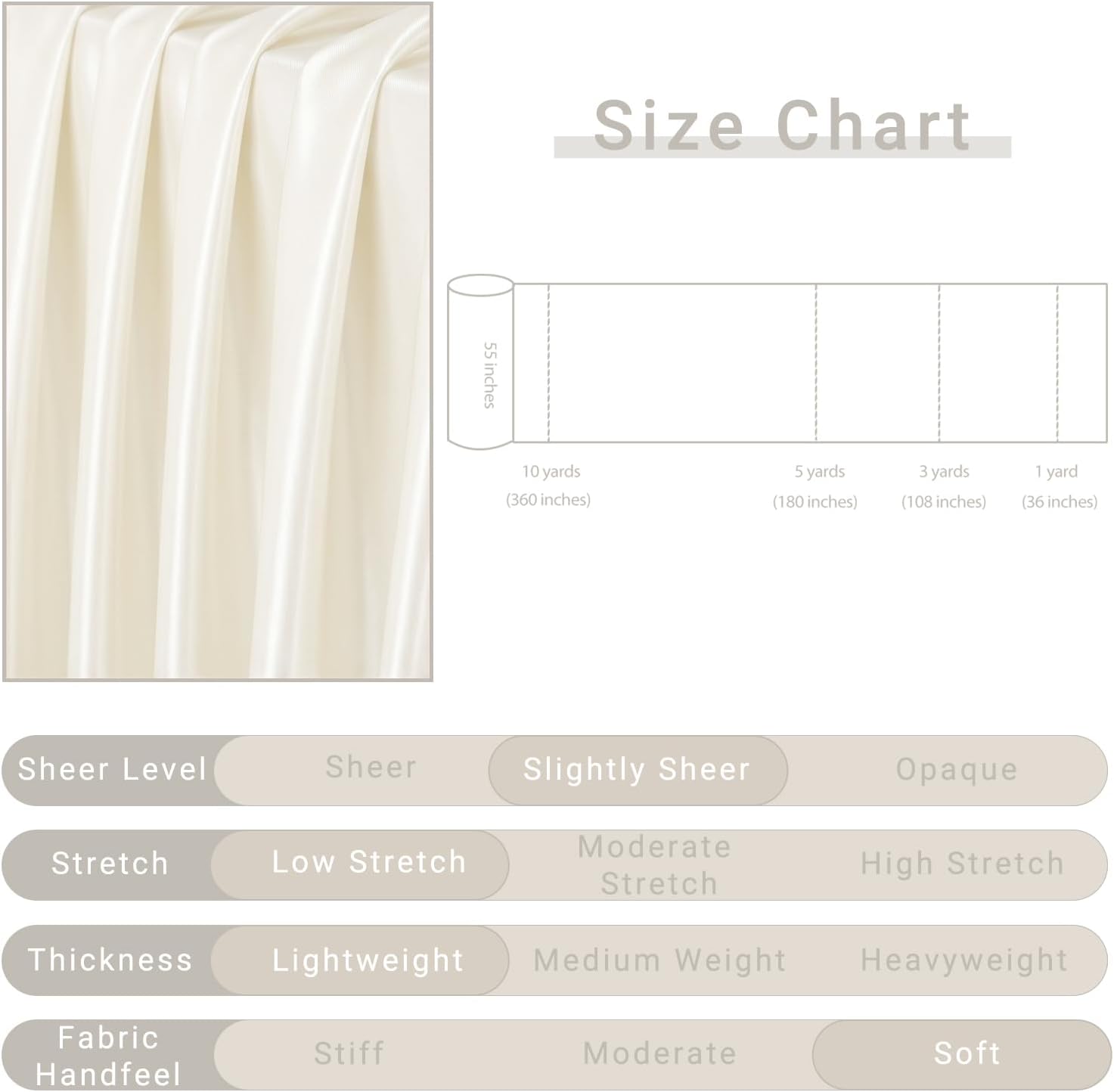 Q&J Beige Satin Fabric by the Yard, 55 Inch Wide - In use