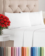 Queen 4 Piece Bed Sheet Set, Deep Pocket, White