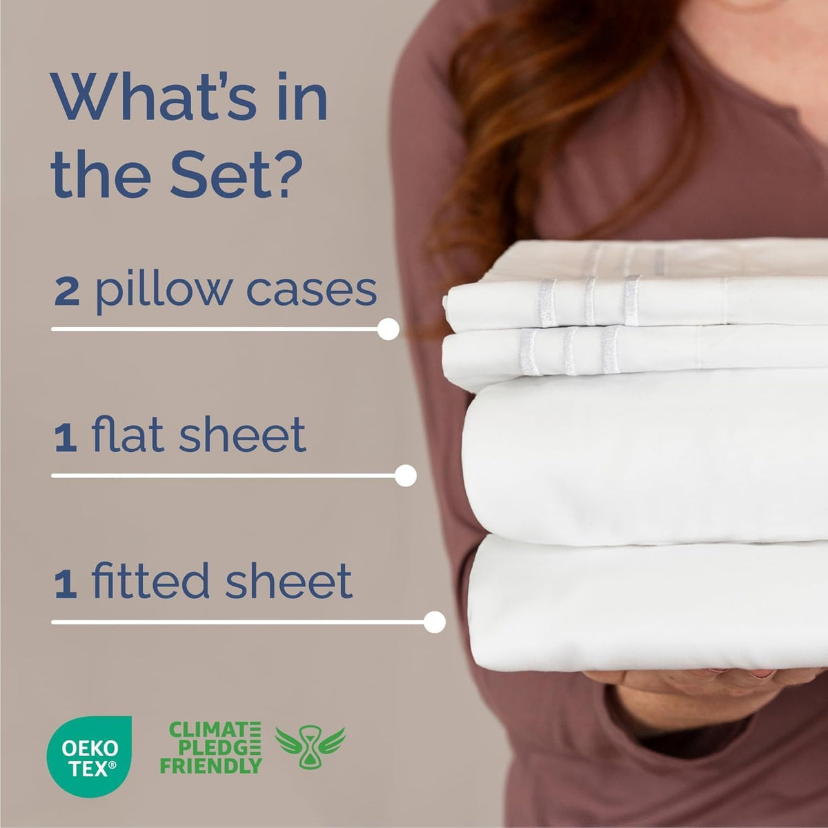 Queen 4 Piece Bed Sheet Set, Deep Pocket, White - Detail view