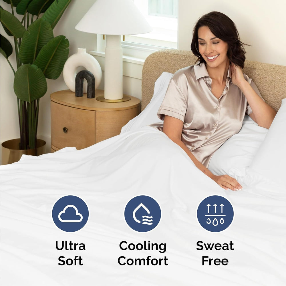 Queen 4 Piece Bed Sheet Set, Deep Pocket, White - Close-up
