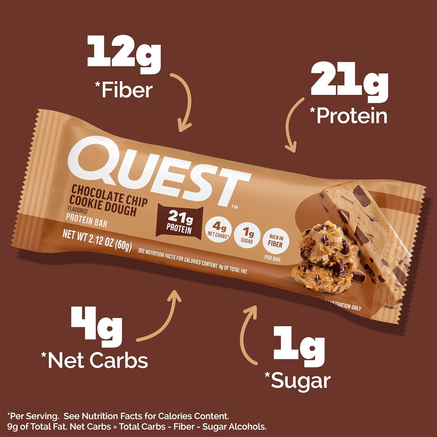 Quest Chocolate Chip Cookie Dough Protein Bars - Alternate angle