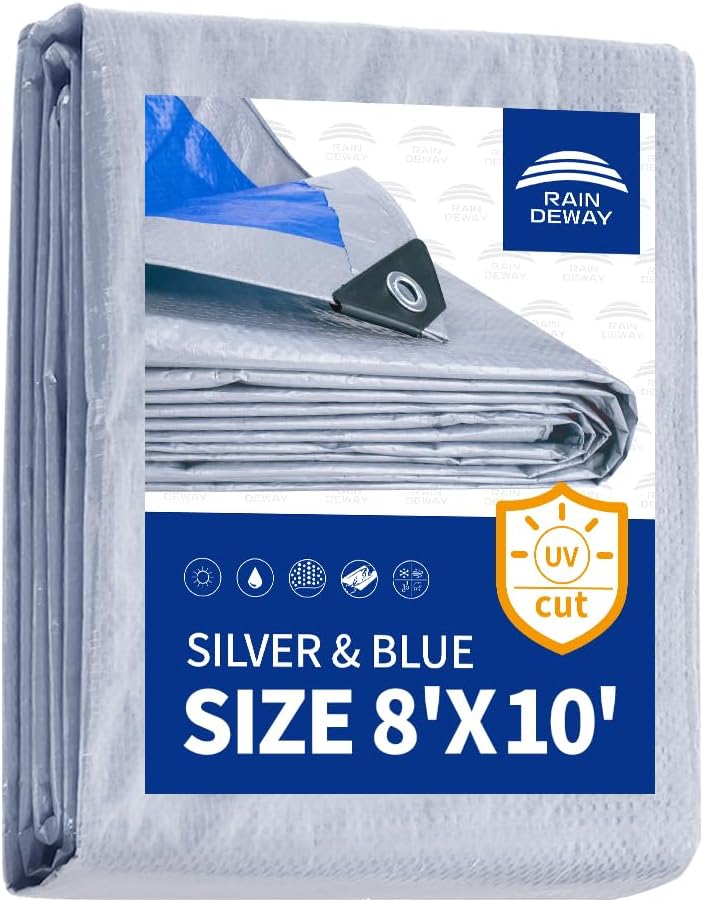 Raindeway Waterproof Poly Tarp, 8x10 Ft, 5.5 Mil
